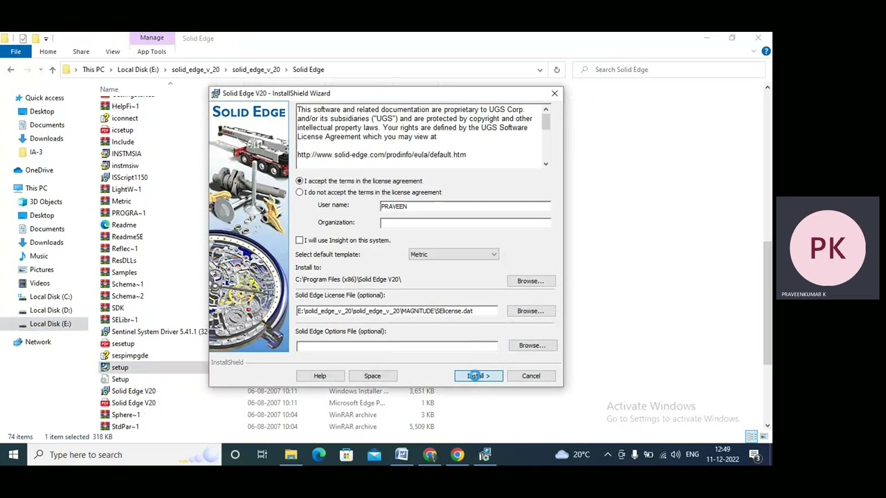 Lecture-1: SOLID EDGE V20 INSTALLATION  PROCEDURE