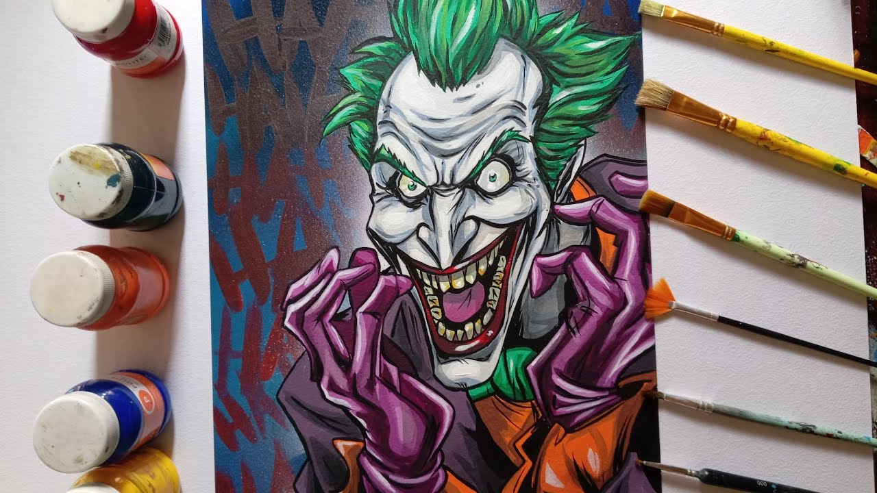 Haciendo Pintura 🎨 del JOKER 🃏 con acrílicos sobre lienzo 🖌️🖍️ #joker #dccomics #drawing #painting