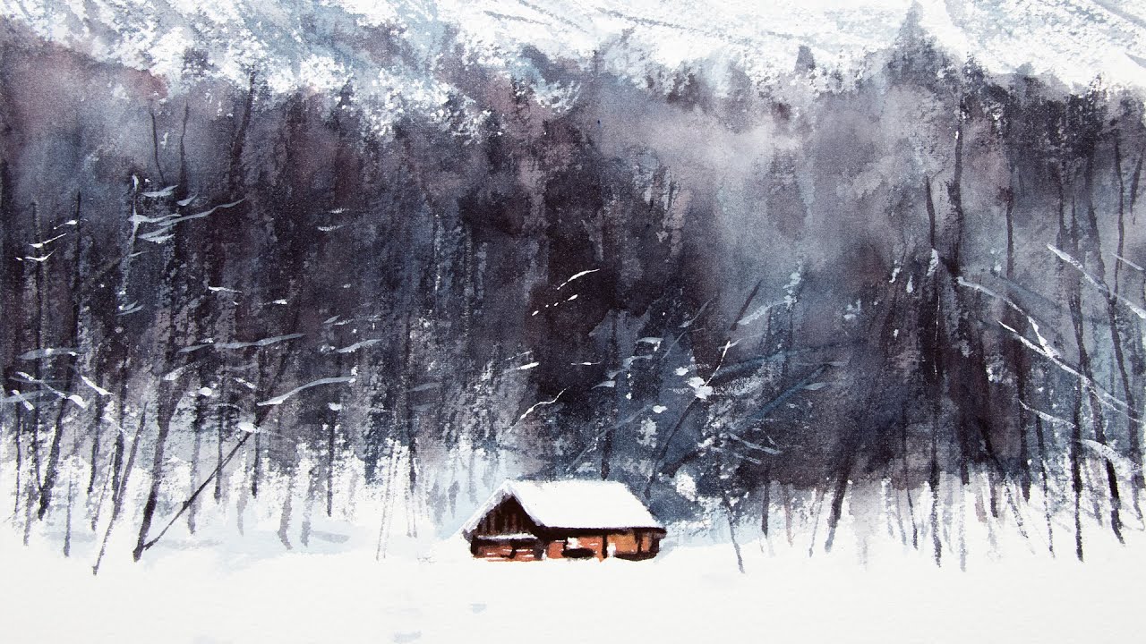 Dry brush techniques for textures in watercolor landscape painting