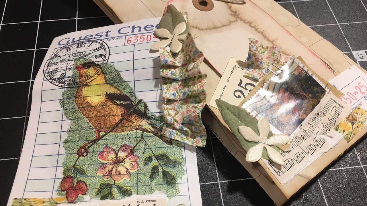 Guest check embellishment and collaged Pocket- G - April ABC junk journal challenge