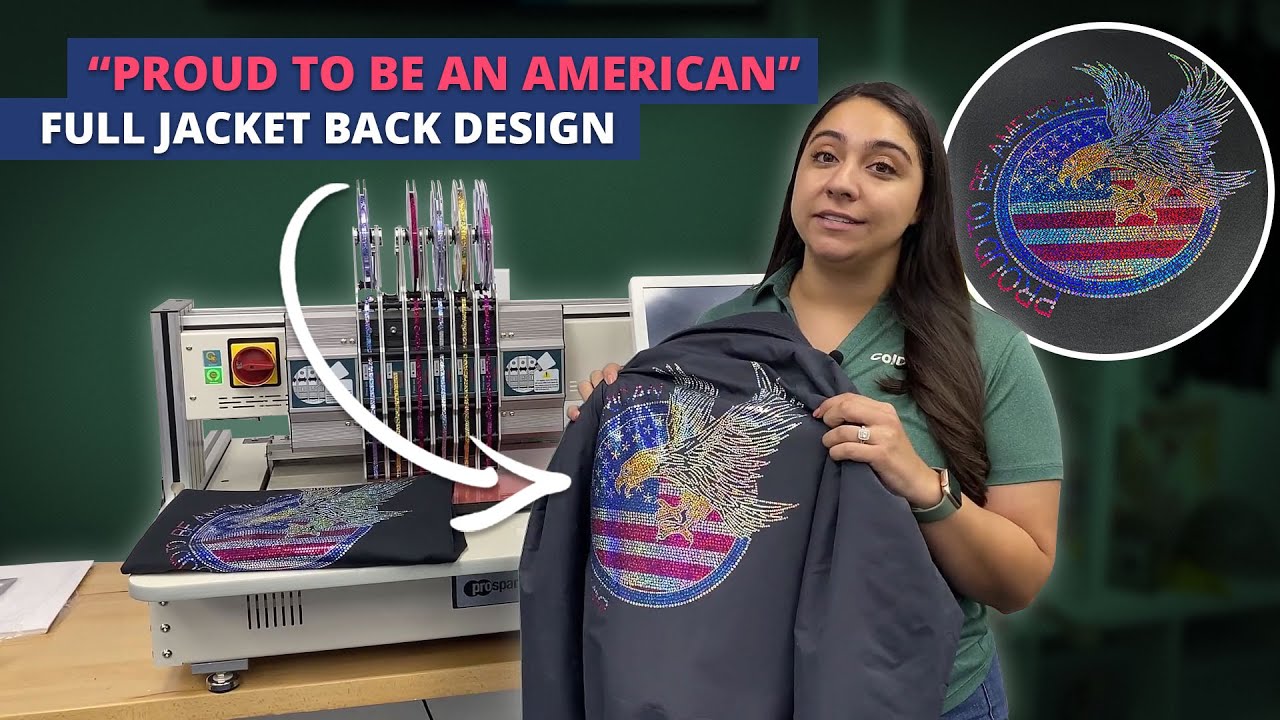 Full Jacket Back "Proud to be an American" Design | ProSpangle Bling Machine