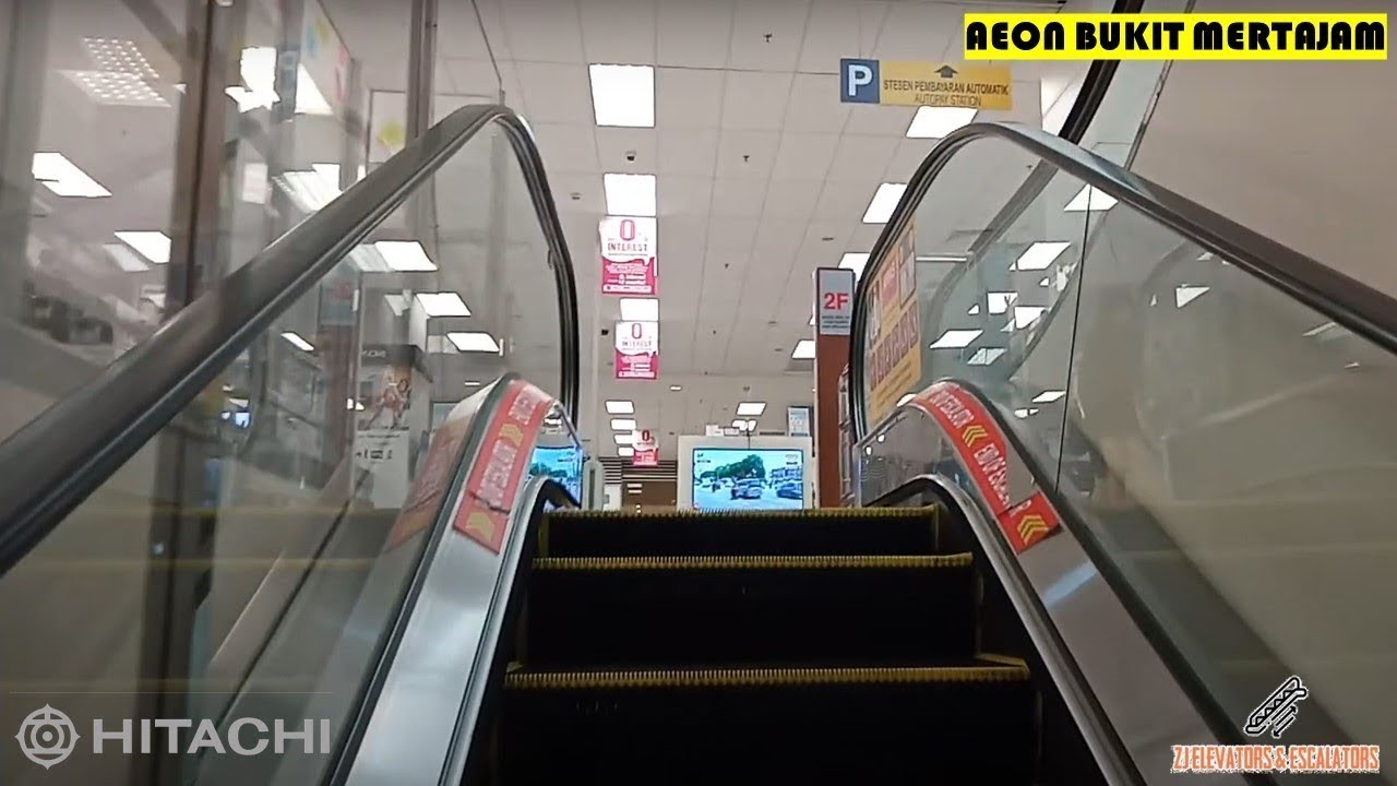 A few of Hitachi Escalators inside AEON at AEON Bukit Mertajam, Penang, Malaysia.