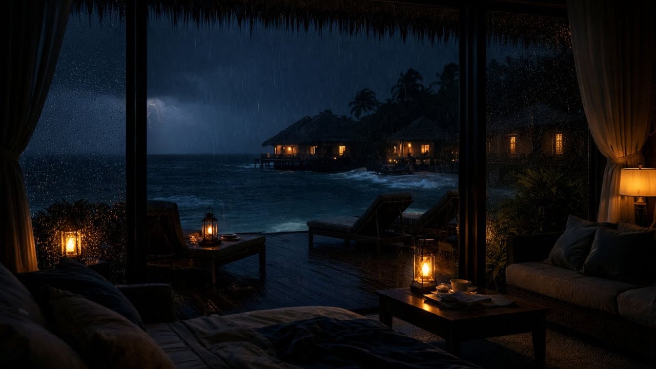 Ocean Waves & Heavy Rain 🌙 Deep Sleep & Insomnia Relief