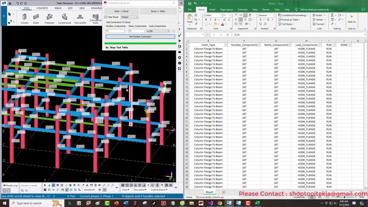 Tekla API Model - Tool Auto Connection (Tekla - Excel)