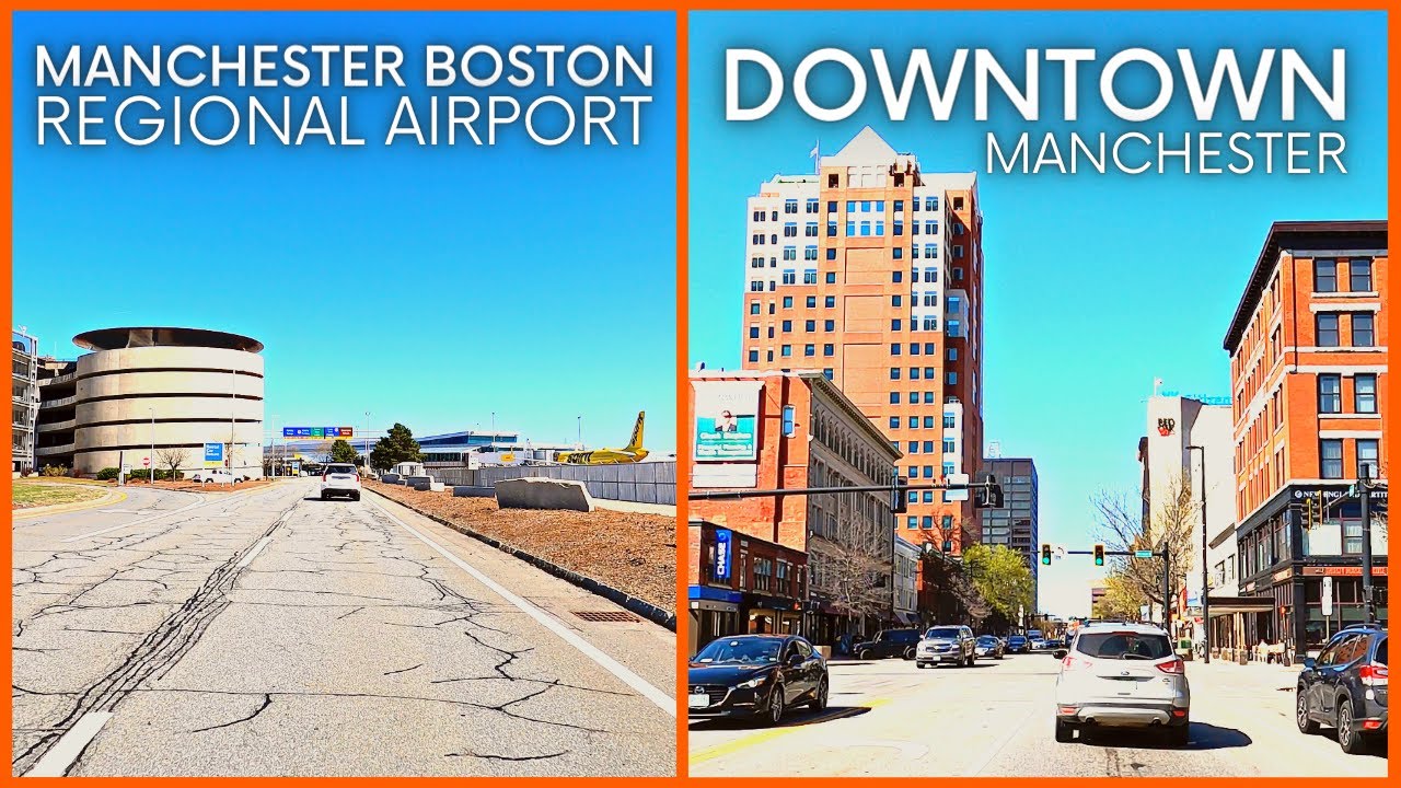 Manchester Boston Regional Airport to Downtown Manchester - 4K Driving Tour