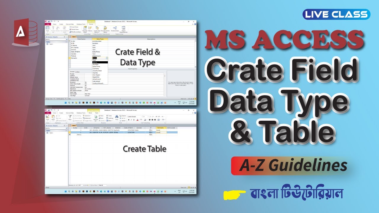 How to create Field, Data Type and Table in MS Access (Class-2) ||-MAS bd Institute.
