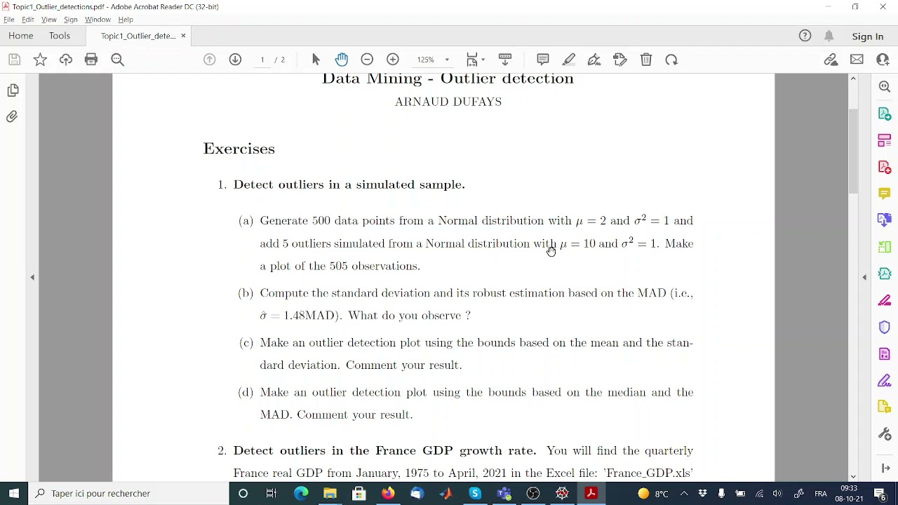 Data Mining - Outlier detection - Solving exercise 1 a