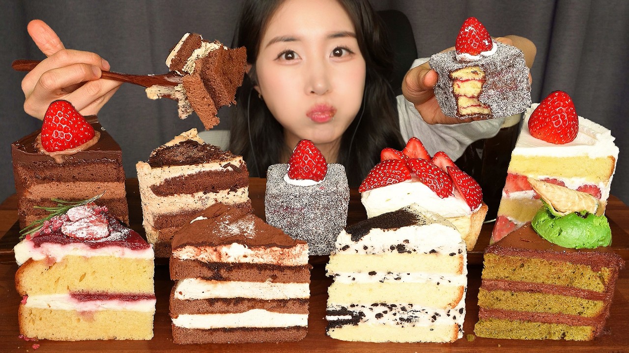 Я СЪЕЛА ВСЕ 9 КУСКОВ ТОРТА🍰🔥 СЛАДКИЙ И КРЕМОВЫЙ МУКБАНГ ASMR MUKBANG CAKE