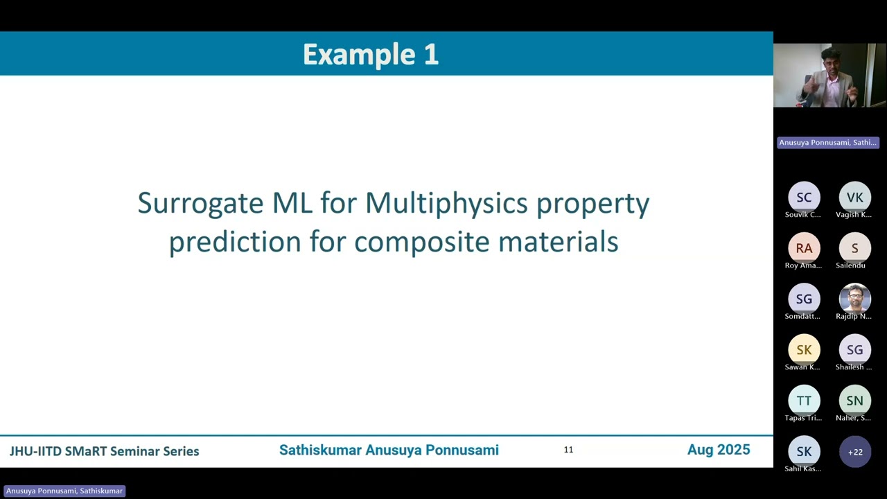 ML-Driven Prediction & Design for Material Systems|Dr. Sathiskumar Ponnusami|JHU-IITD SMaRT Seminar
