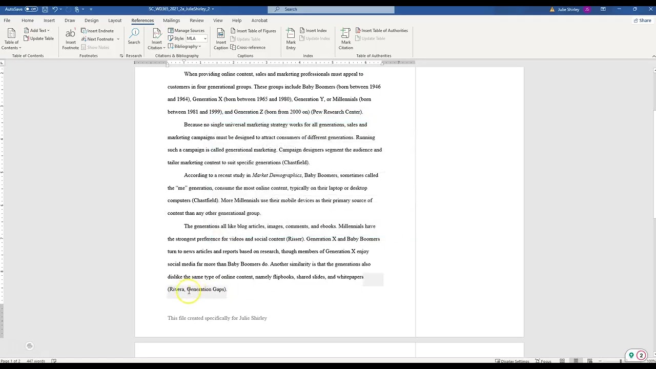 Word Module 02 Generational Marketing Project 1a Creating a Research Paper