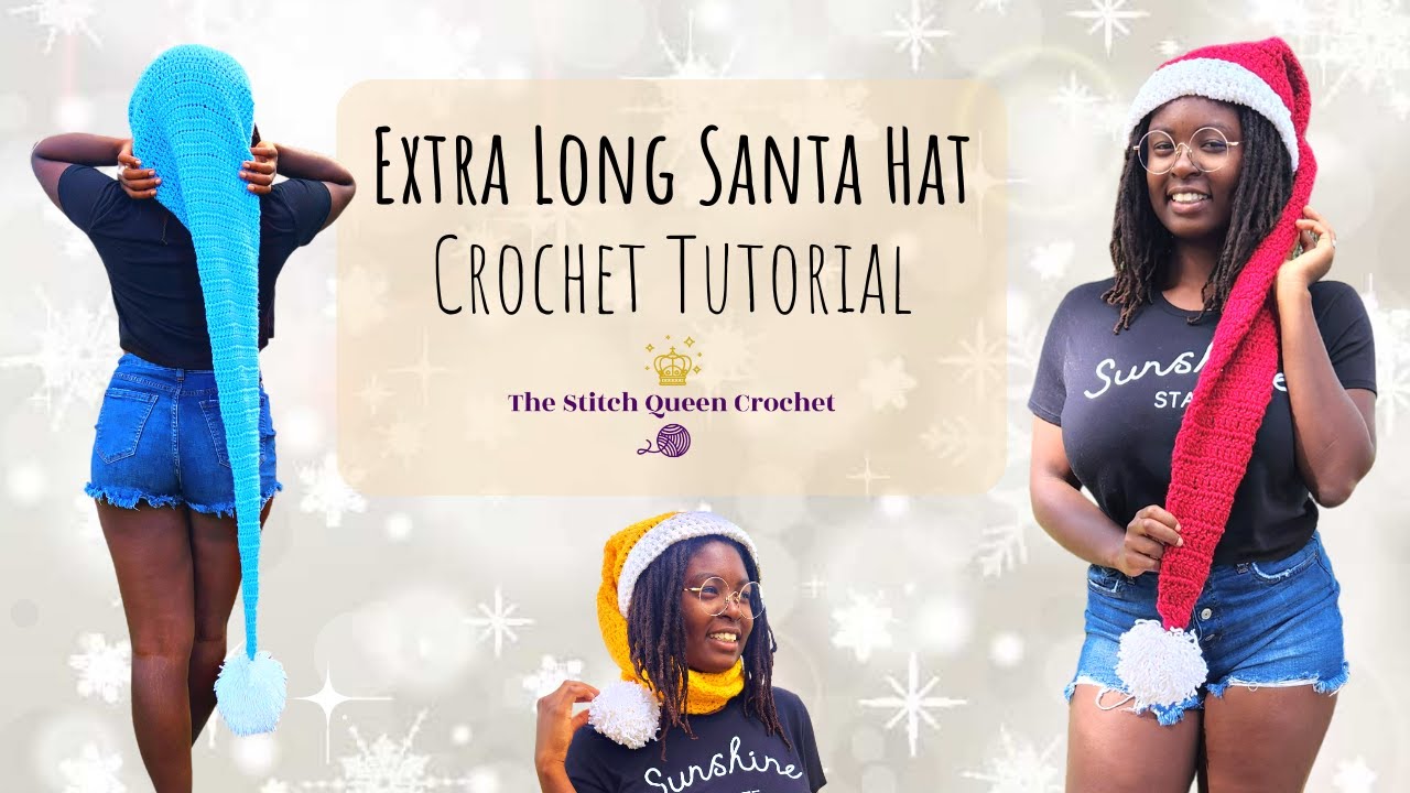 Extra Long Santa Hat Crochet Pattern - Christmas Hat Video Tutorial