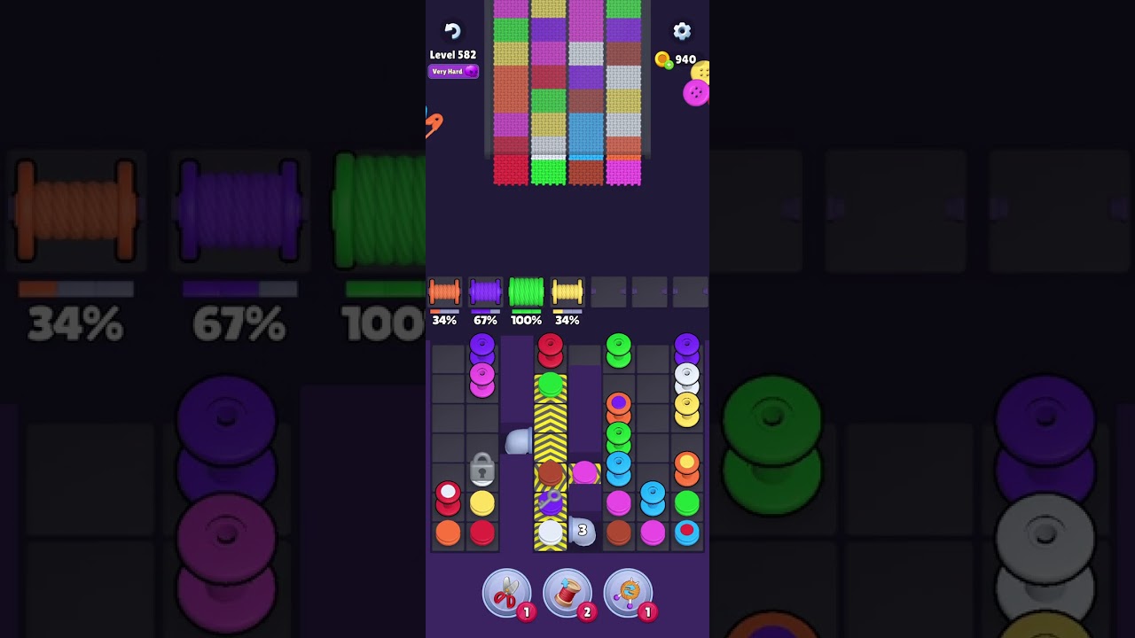Knit Out Level 582 Solution #knitoutpuzzlegame #knitout #knitoutlevel #knitoutgame #level582