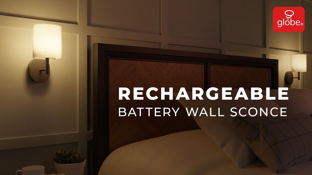 Rechargeable Battery Wall Sconce with Fabric Shade - No Wiring Required | Globe Electric