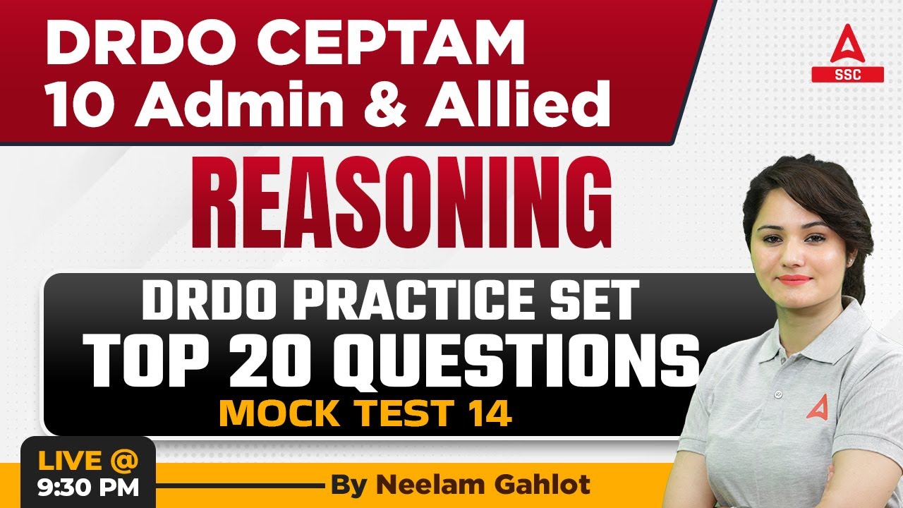 DRDO CEPTAM 10 Admin & Allied | Reasoning by Neelam Gahlot | DRDO Mock Test 14