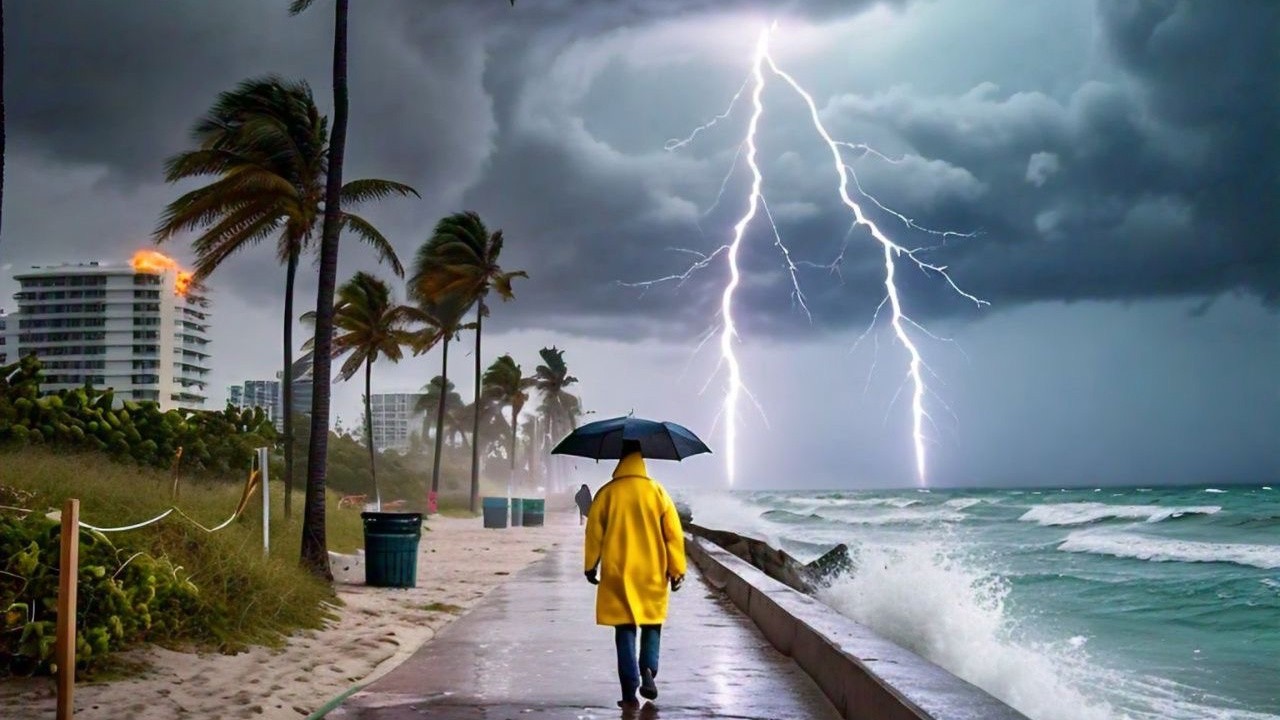 Thunderstorm in Miami Beach Walking Tour 4K