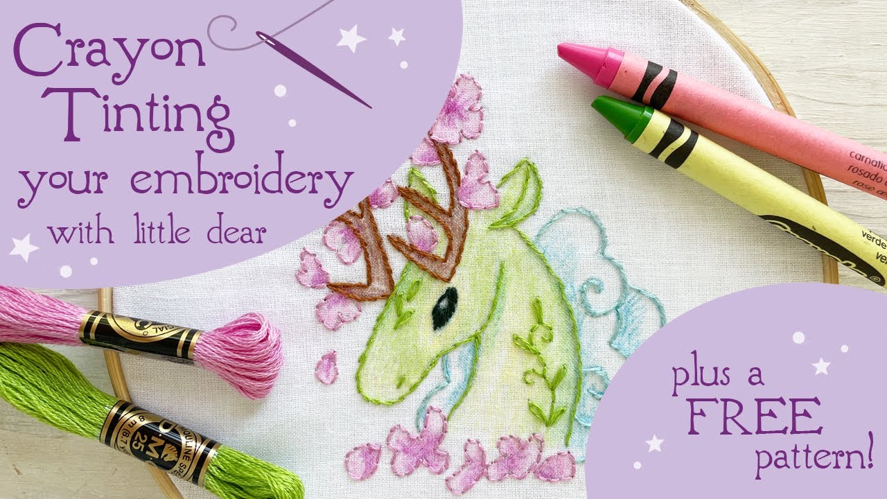 Crayon Tinting your embroidery fabric with little dear