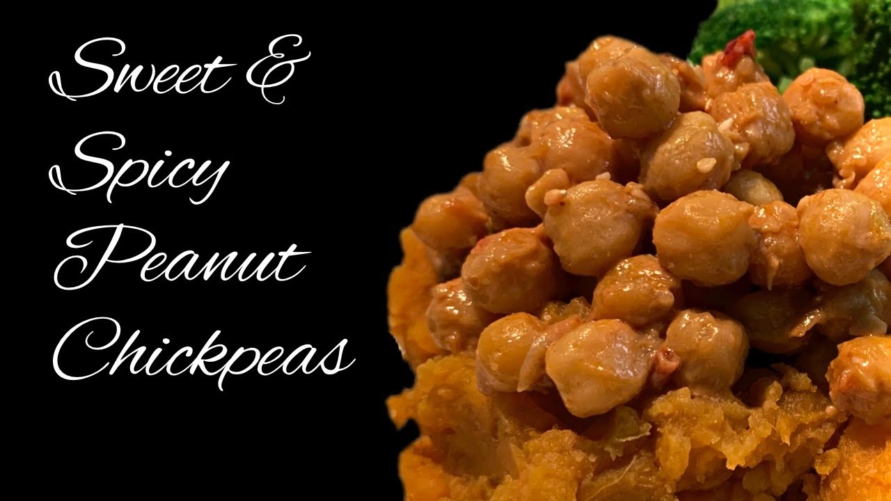 🥜Sweet & Spicy Peanut Chickpeas w/Sweet Potato Mash