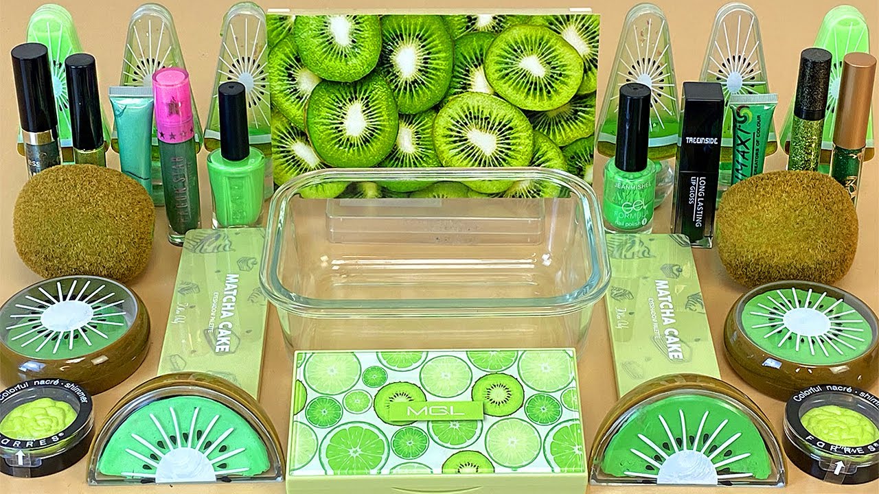 KIWI SLIME Mixing makeup and glitter into Clear Slime ASMR Satisfying Slime Videos 1080p