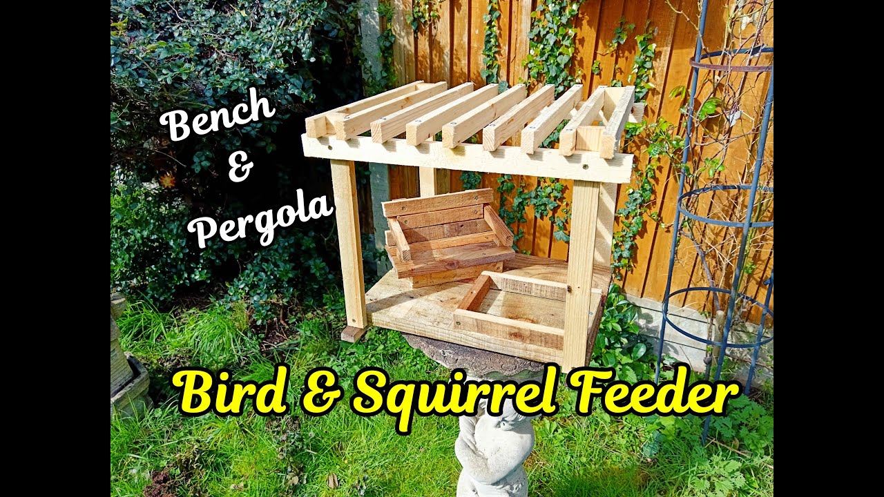 Unique Bird Squirrel Feeder With Bench and Pergola