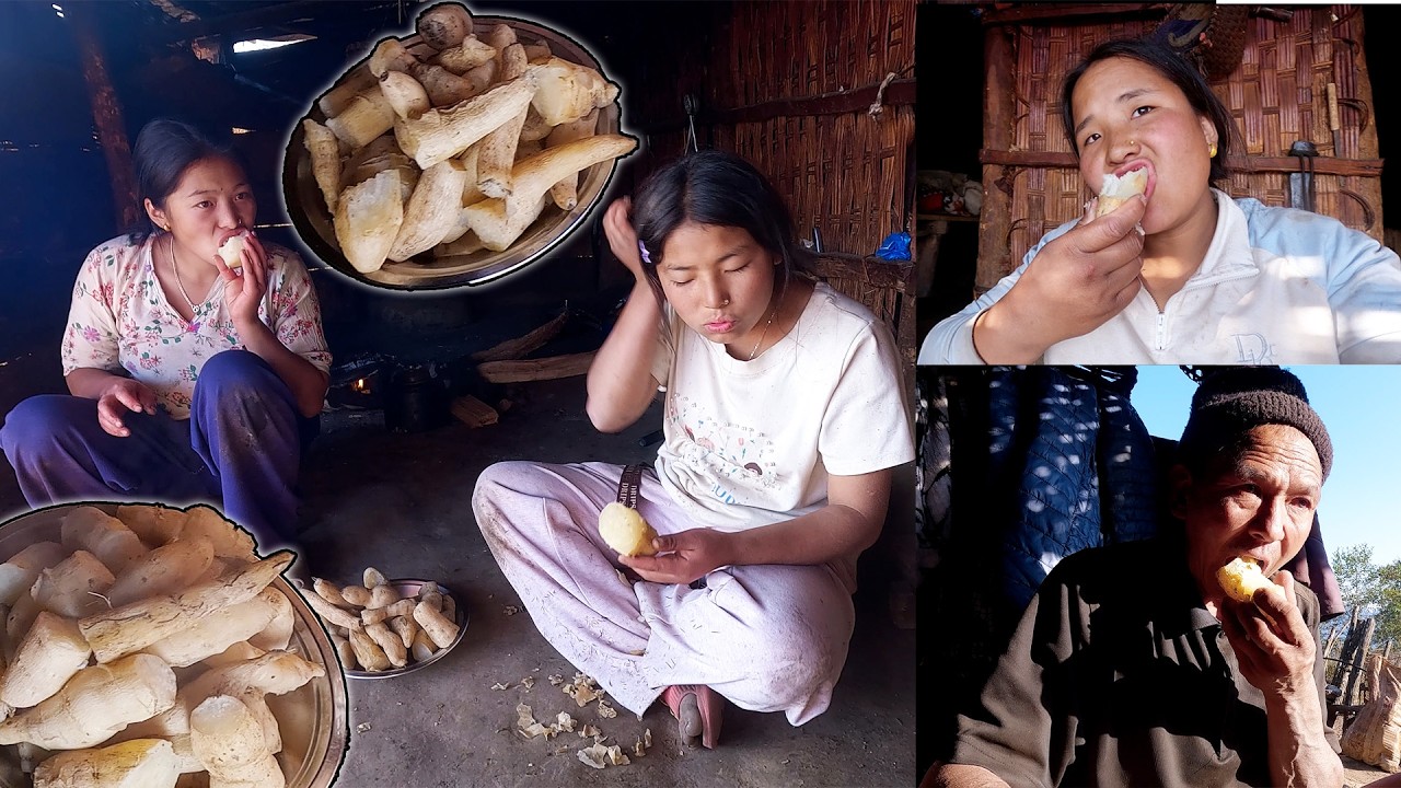 Having Chayote root with Jungle man's family II Manjita is in Jungle man's hut