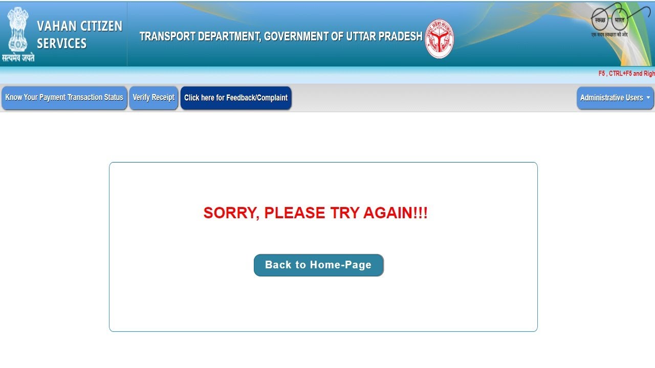 sorry please try again Vahan Parivahan : Parivahan payment error
