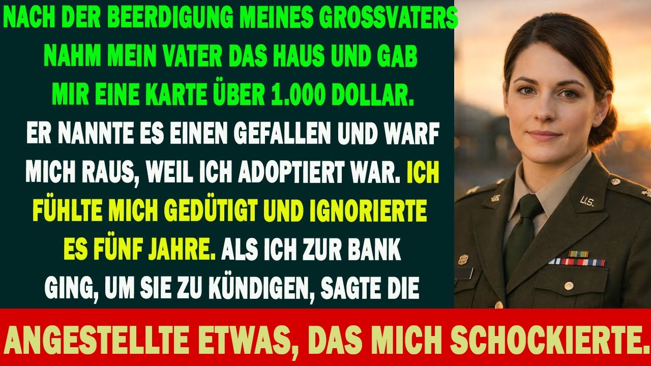 Nach Opas Beerdigung wirft mich Adoptivvater mit 1.000$ raus – fünf Jahre später bereut er es.