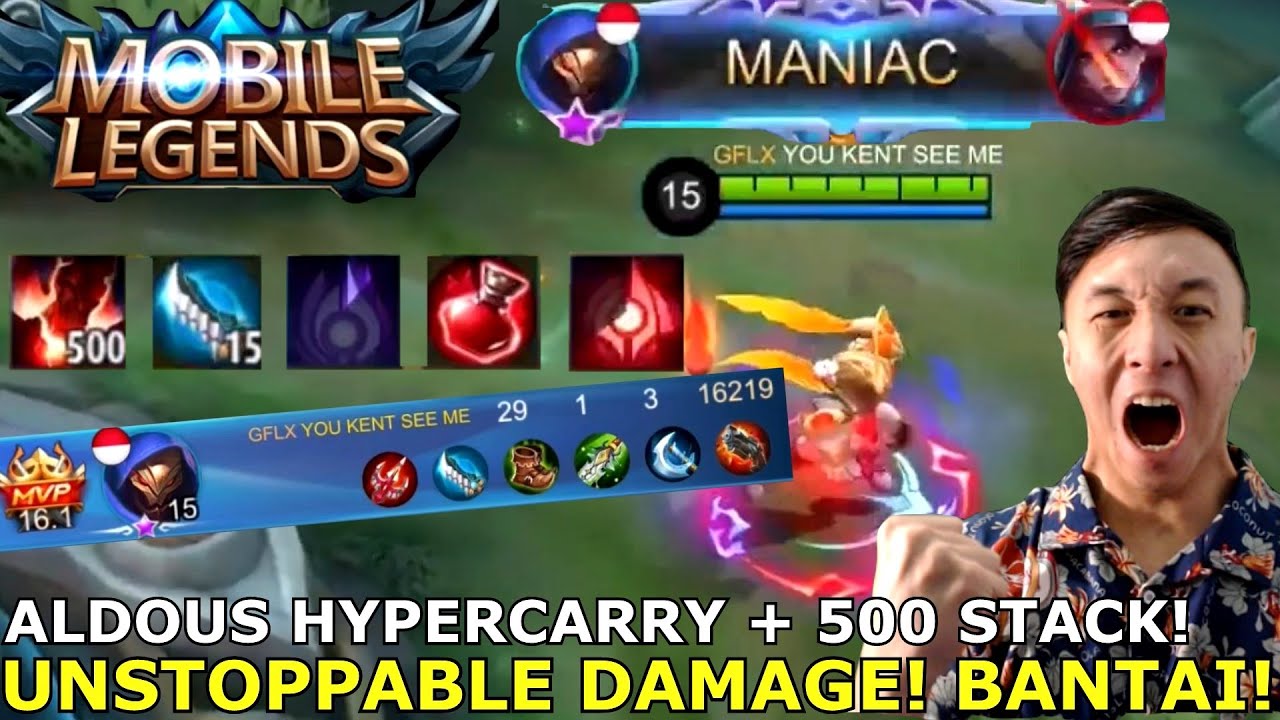 ALDOUS HYPER CARRY + BUILD FULL DAMAGE + 500 STACK !! SEMUA MUSUH SKALI PUKUL LENYAP! BANTAI!