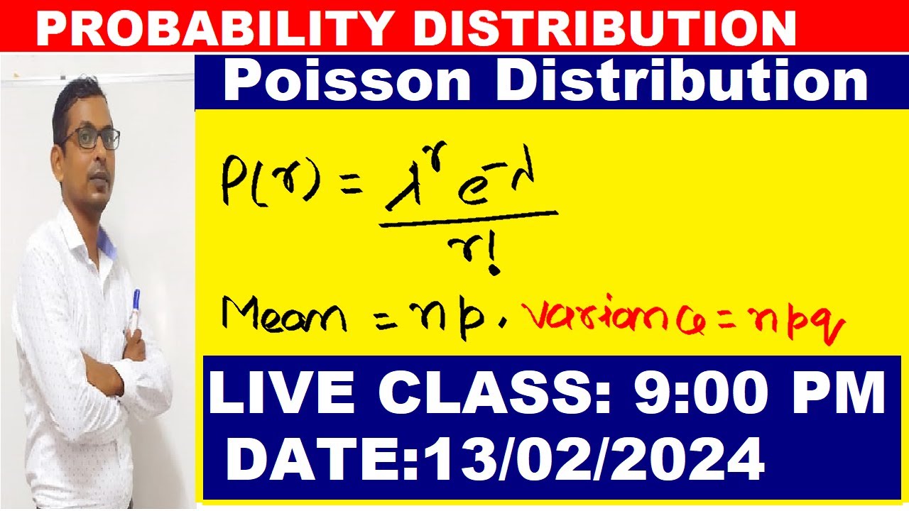 POISSON DISTRIBUTION IN HINDI | PROBABILITY DISTRIBUTION I |  LIVE CALSS  AT 9:00 PM | 13/02/2024