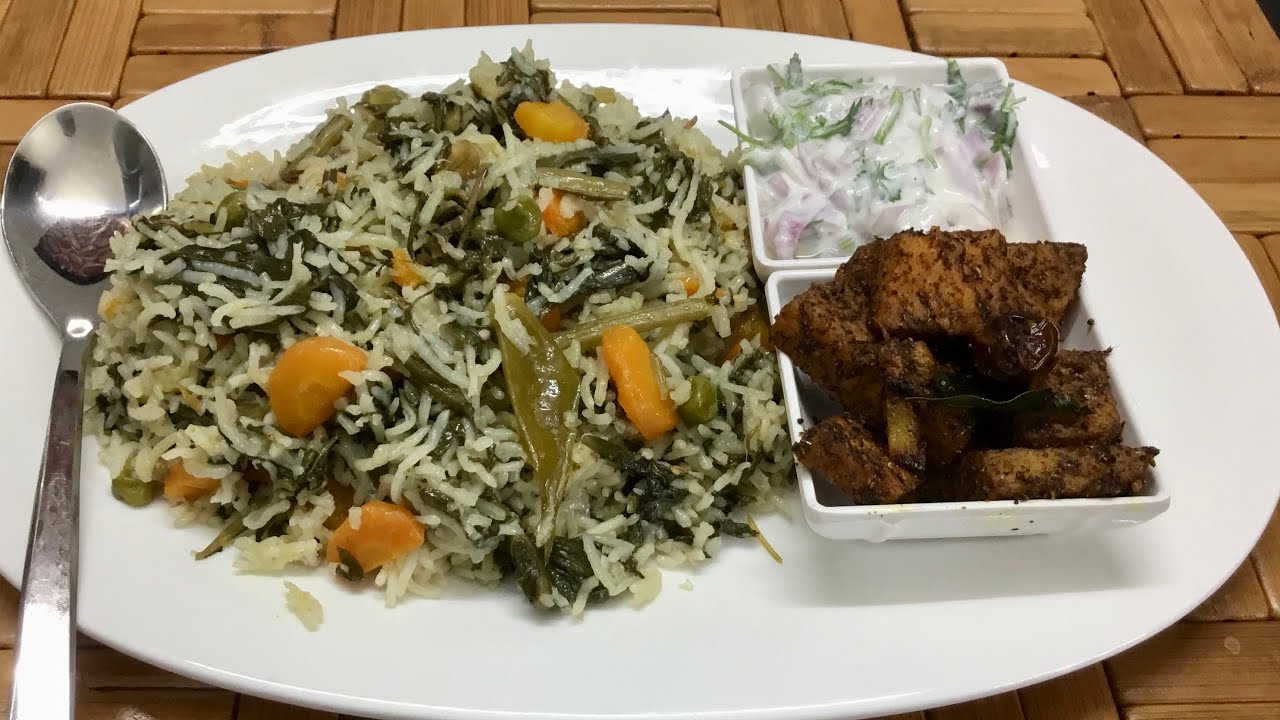 கீரை சாதம் சேனைக் கிழங்கு வறுவல் /palak pulao &yam fry/ keerai sadham & senaikilangu varuval /lunch