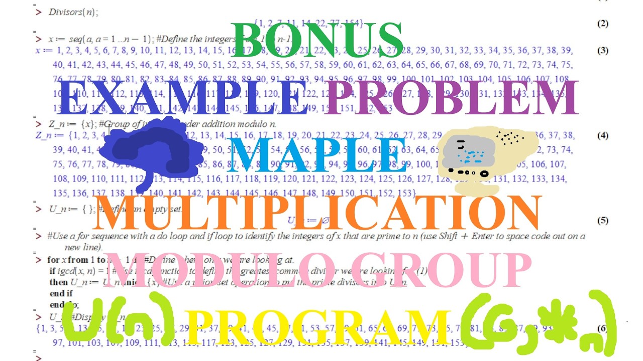 Maple Program for Multiplication Modulo Group Prime to n, U(n) (Abstract (Modern) Algebra Section 1)