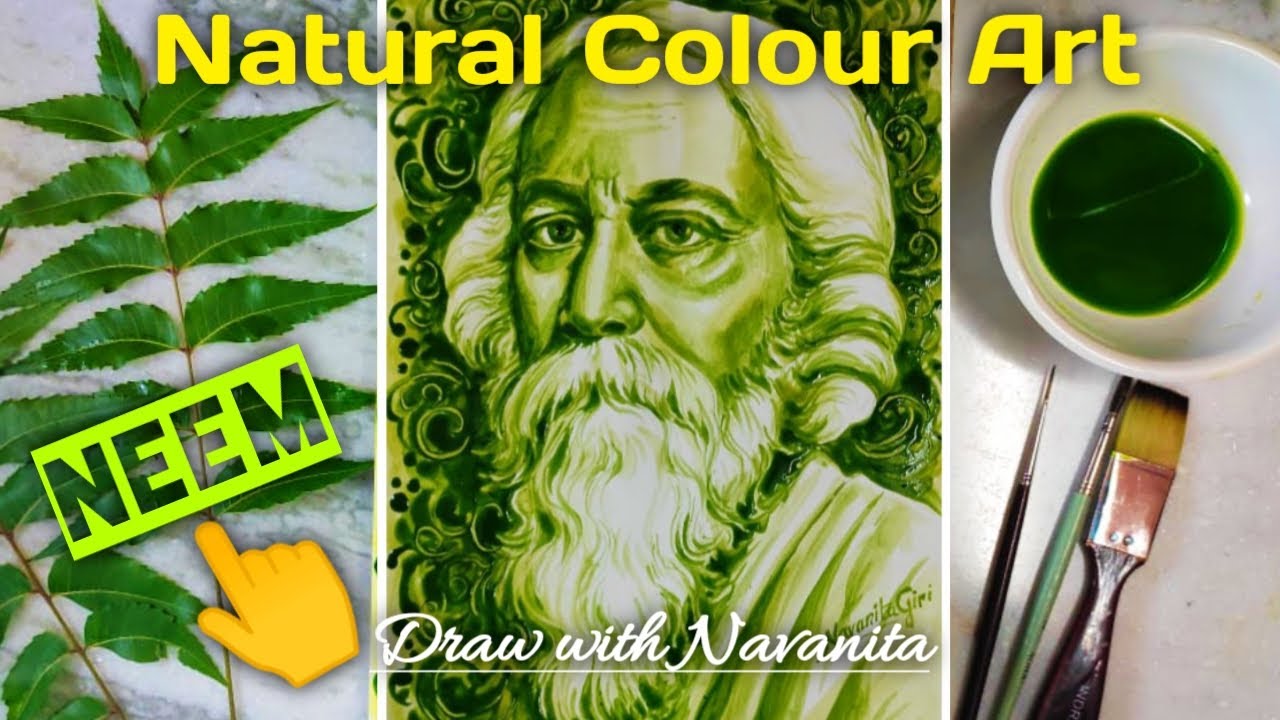 Painting with Natural Colour /Rabindranath  Tagore Painting/ Painting with Leaf/Neem leaf extract