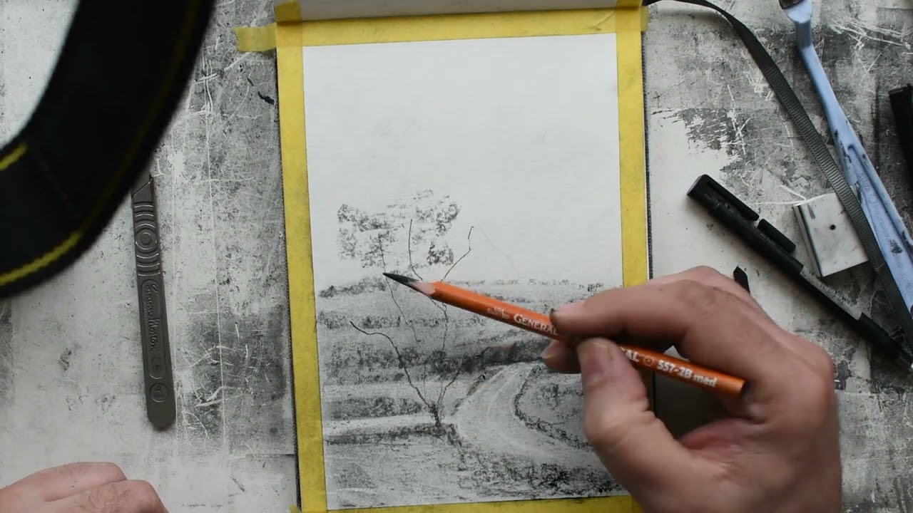 Sketchbook study, Charcoal on paper landscape drawing. #art #drawing #sketch
