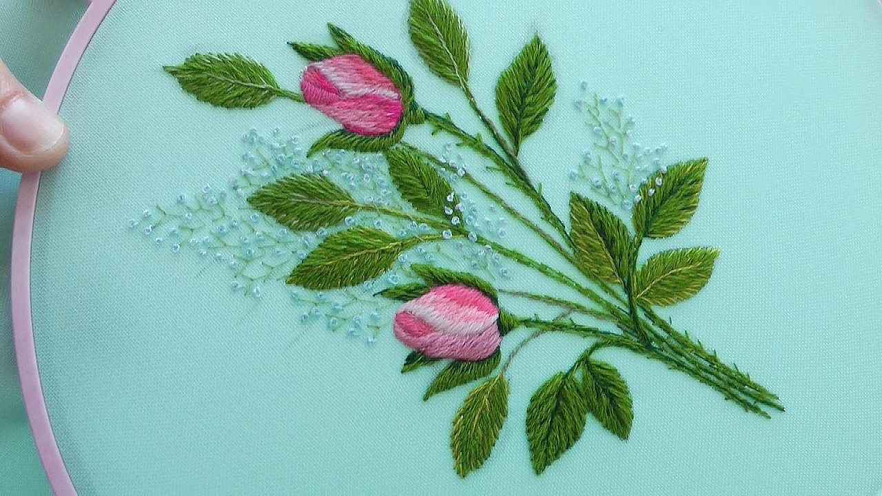 Learn Rose Embroidery | Wool Thread Satin Stitch Flower Technique