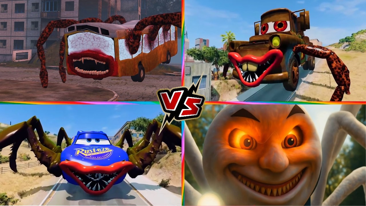 Bus Eater vs Mater Monster vs Mcqueen Monster Thomas Train - TILES HOP EDM RUSH!