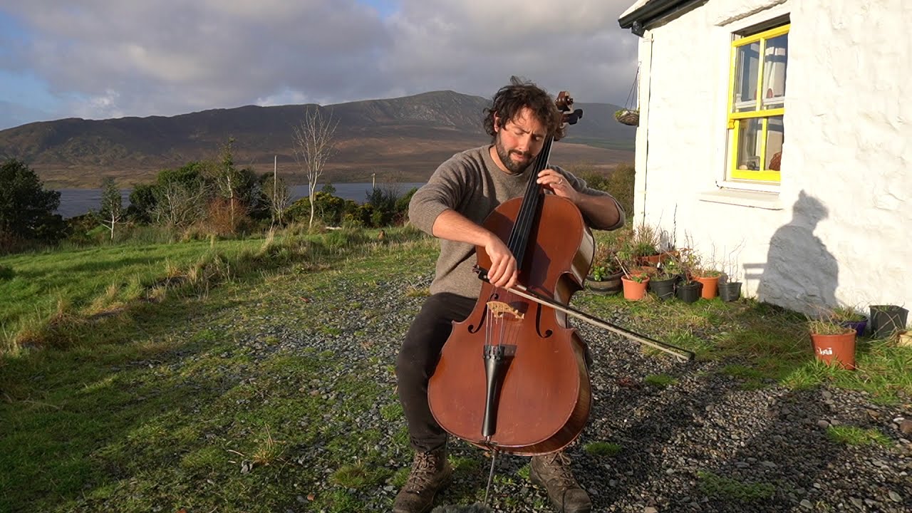 Carrickfergus played outside on cello in beautiful Irish landscape