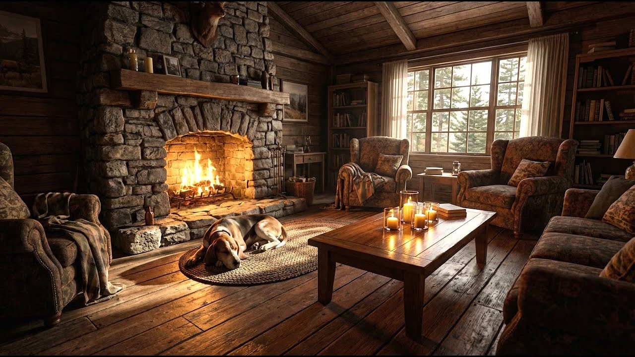 Fireplace 24/7 | Warm Fire Ambience | Winter Night Relaxation 🐶 🕯️Cute