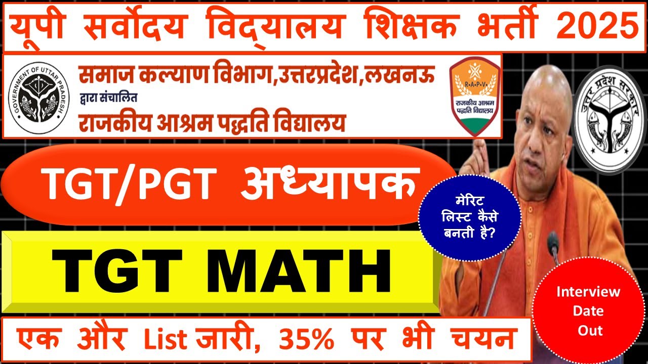 यूपी सर्वोदय विद्यालय TGT PGT भर्ती 2025 | TGT Math | Interview Date Out | 35% चयन 3rd List जारी |