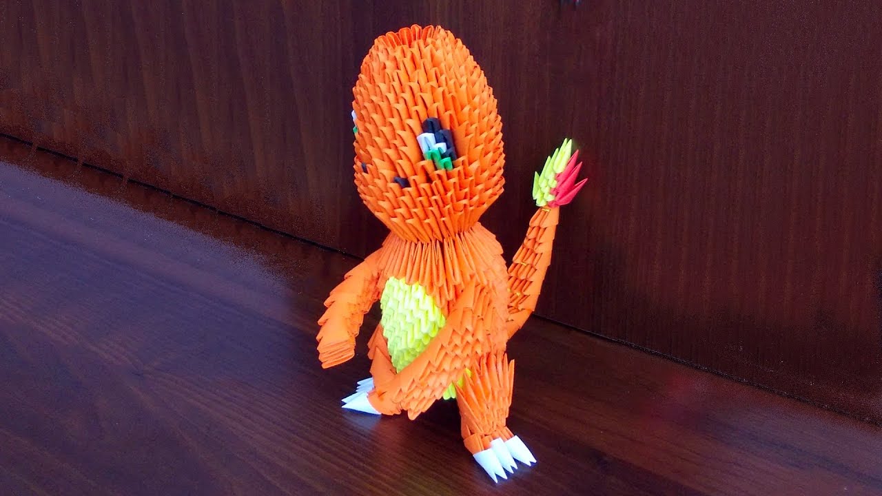 How to make a paper pokemon Charmander. 3D origami tutorial (instruction)