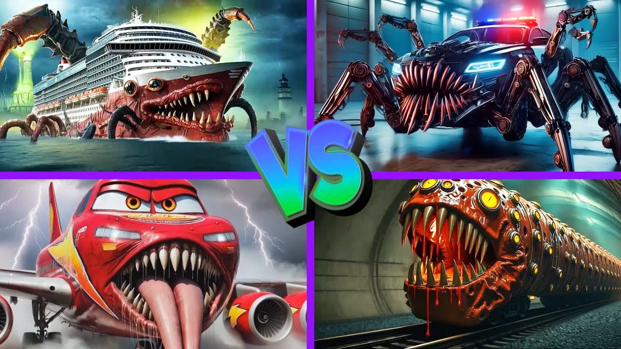 Train Eater🆚Police Car Monster🆚Infected Sea🆚McQueen Infected Sky - Tiles Hop EDM Rush 🎶
