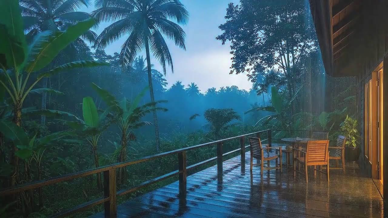 Quick Sleep with Steady Rain and Rolling Rumble at Cabin Terrace 🌧️