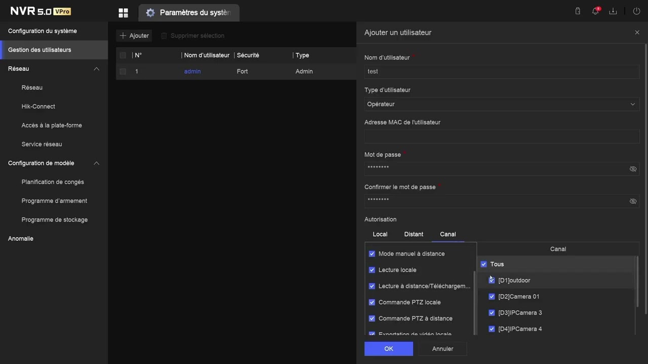 2-Comment créer un nouvel utilisateur sur un enregistreur Hikvision