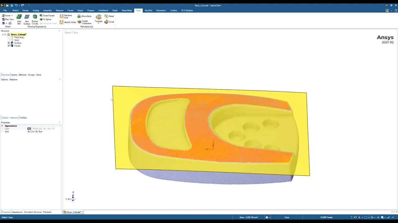 Reverse Engineering Tools Ansys SpaceClaim - Auto-Skin (Wrap) and Prismatic reverse engineering
