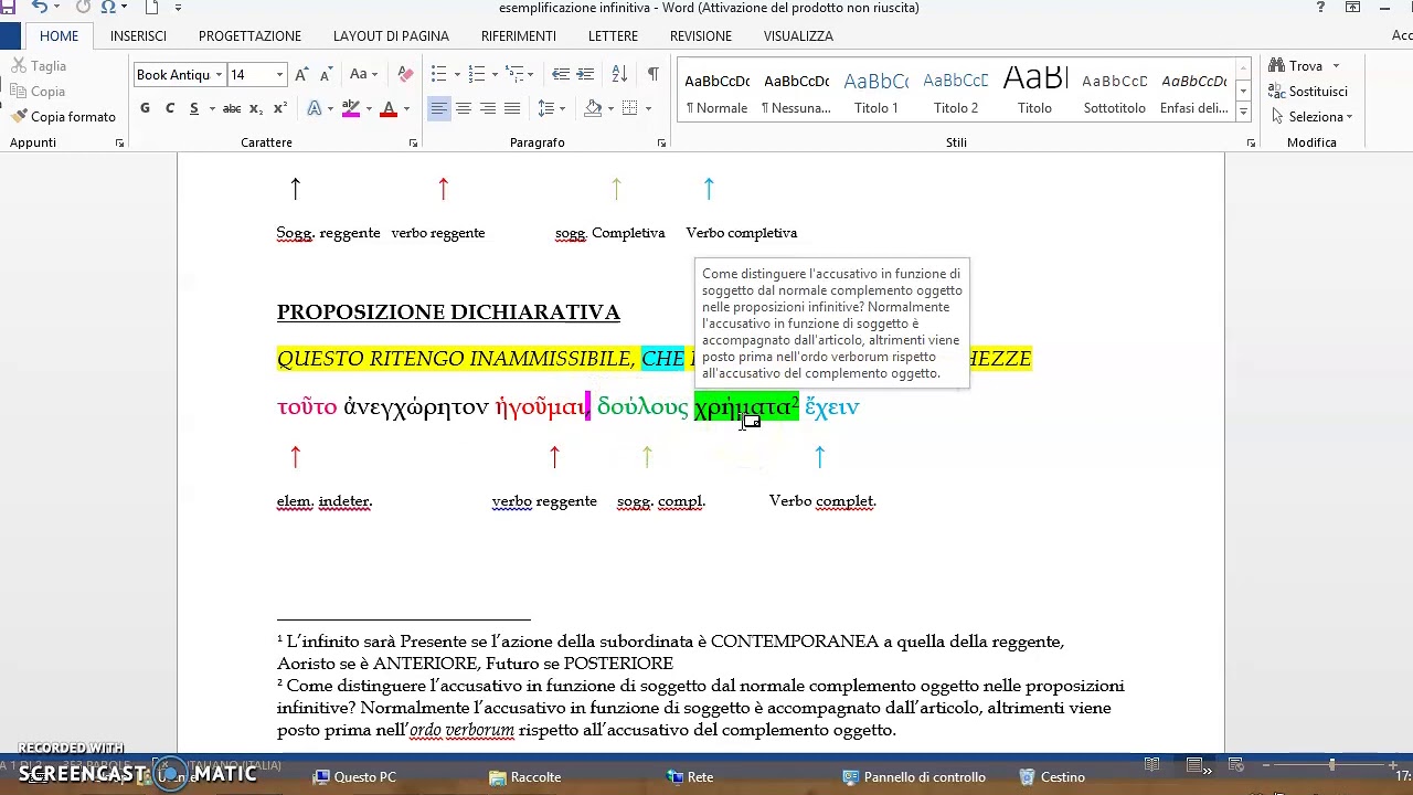 Le proposizioni infinitive in greco