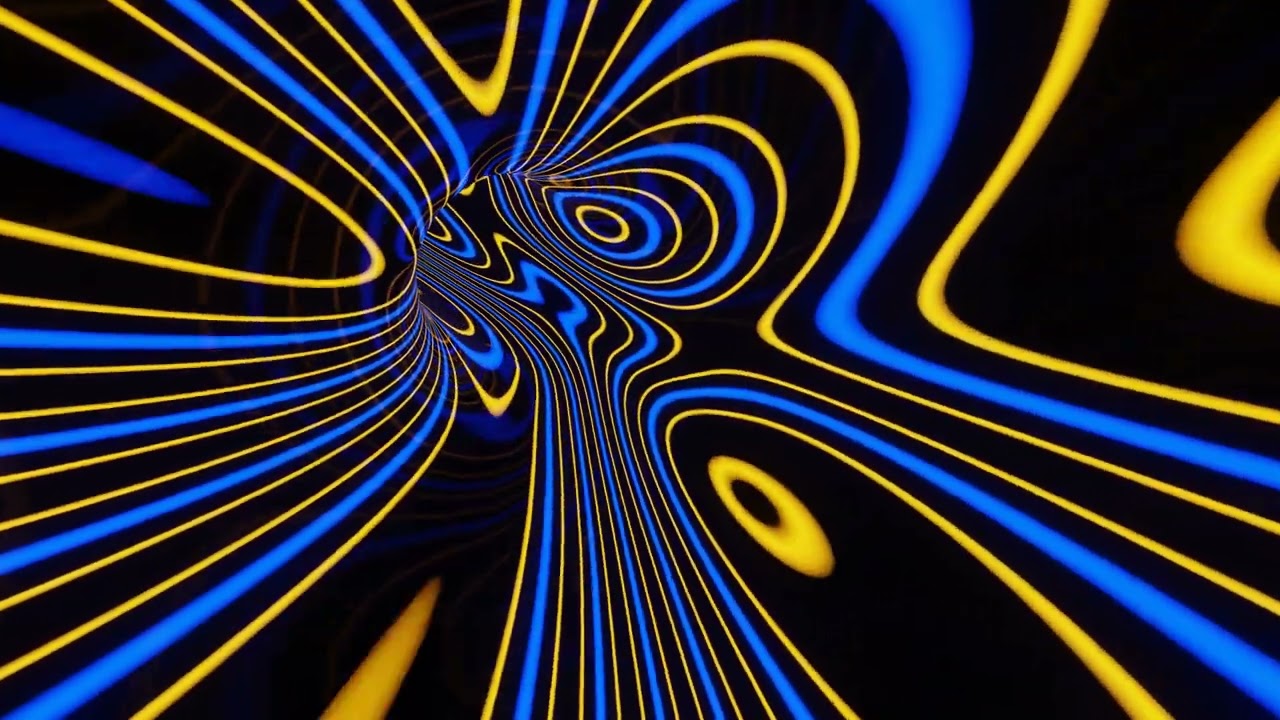 Abstract Background Video 4k VJ LOOP NEON Yellow Blue Black Metallic Tunnel Calming Screensaver