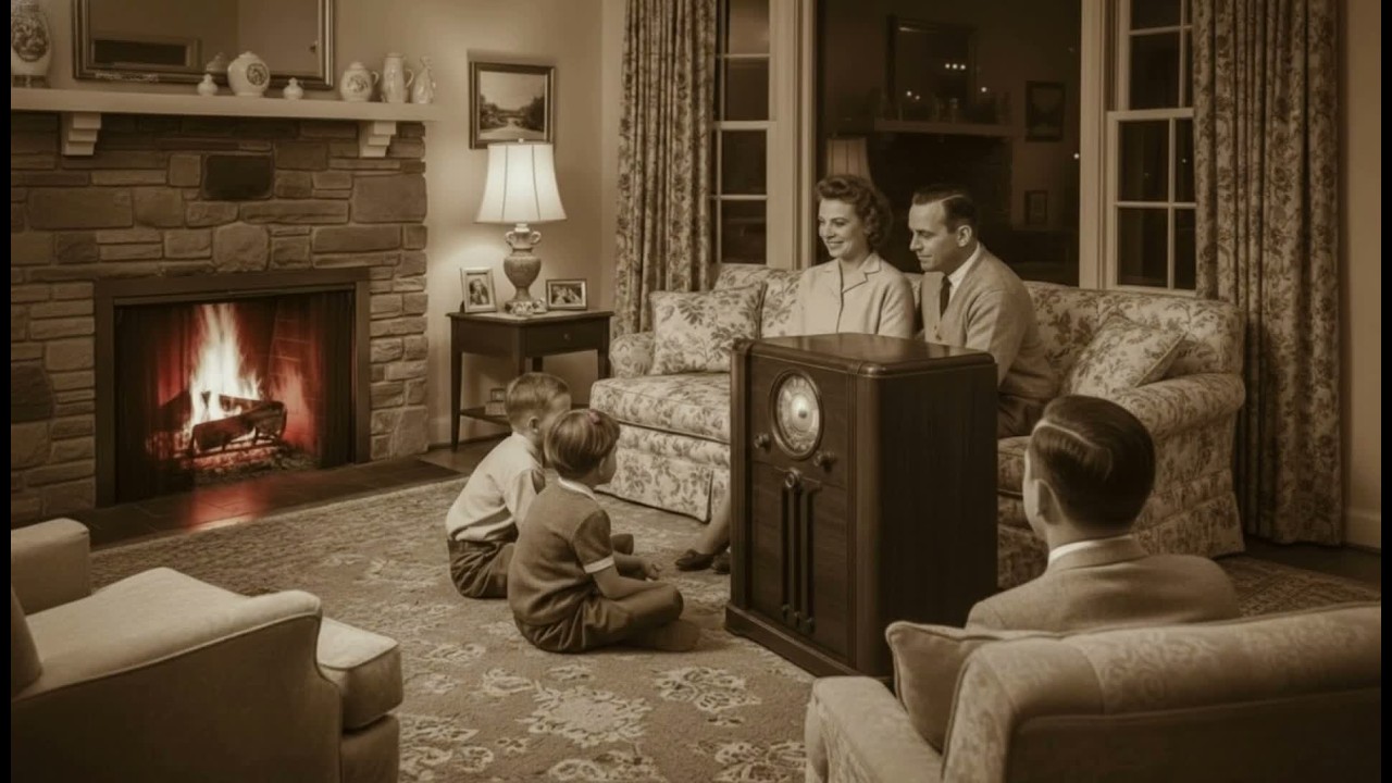 Go Back In Time To 1940s A Family Gather Round To Listen To Music & Commercials From That Era