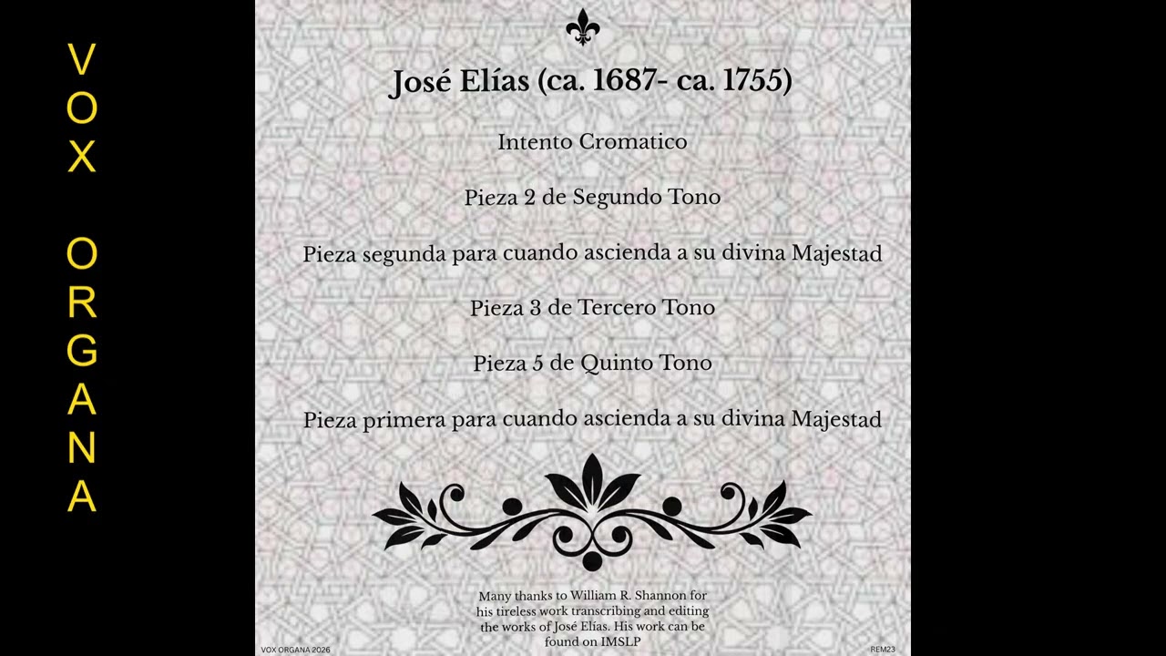 José Elias para cuando ascienda a su divina Majestad Ronald McKean organist