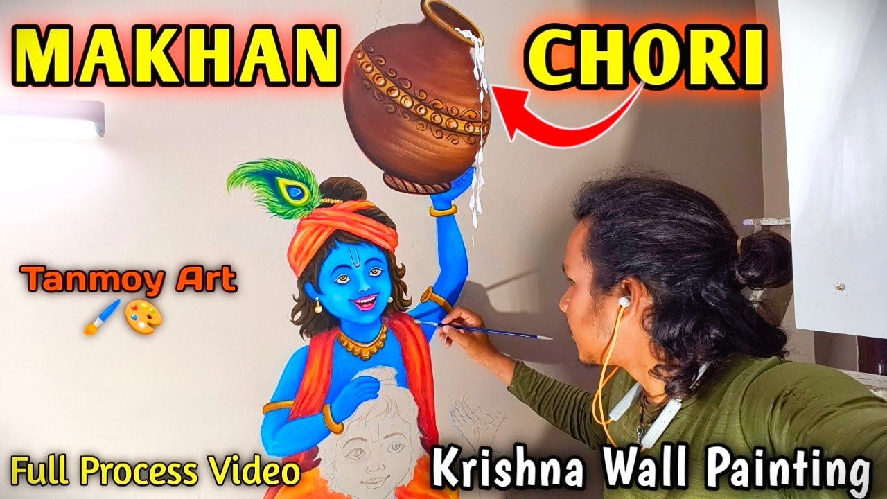 Makhan Chori Krishna Wall Painting 🎨 | Beautiful Krishna Wall Art Process | Tanmoy Art