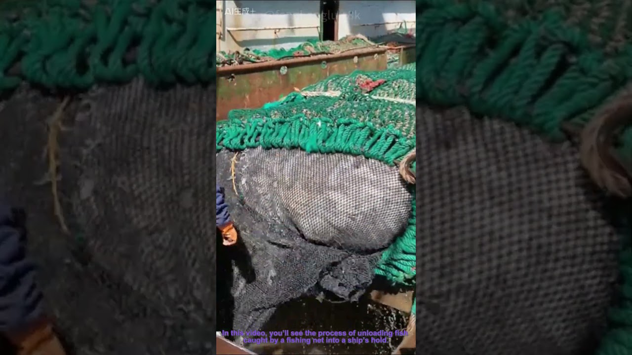 Unloading Caught Fish from Fishing Net into Ship&rsquo;s Hold
