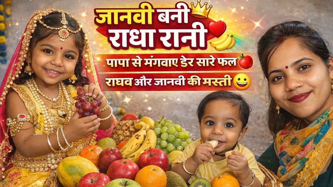 आज जानवी बनी राधा रानी ❤️पापा से मंगवाए ढेर सारे फल 🍎🍌राघव और जानवी ने किया खूब Enjoy 👑🌹❤🫀🥰😍