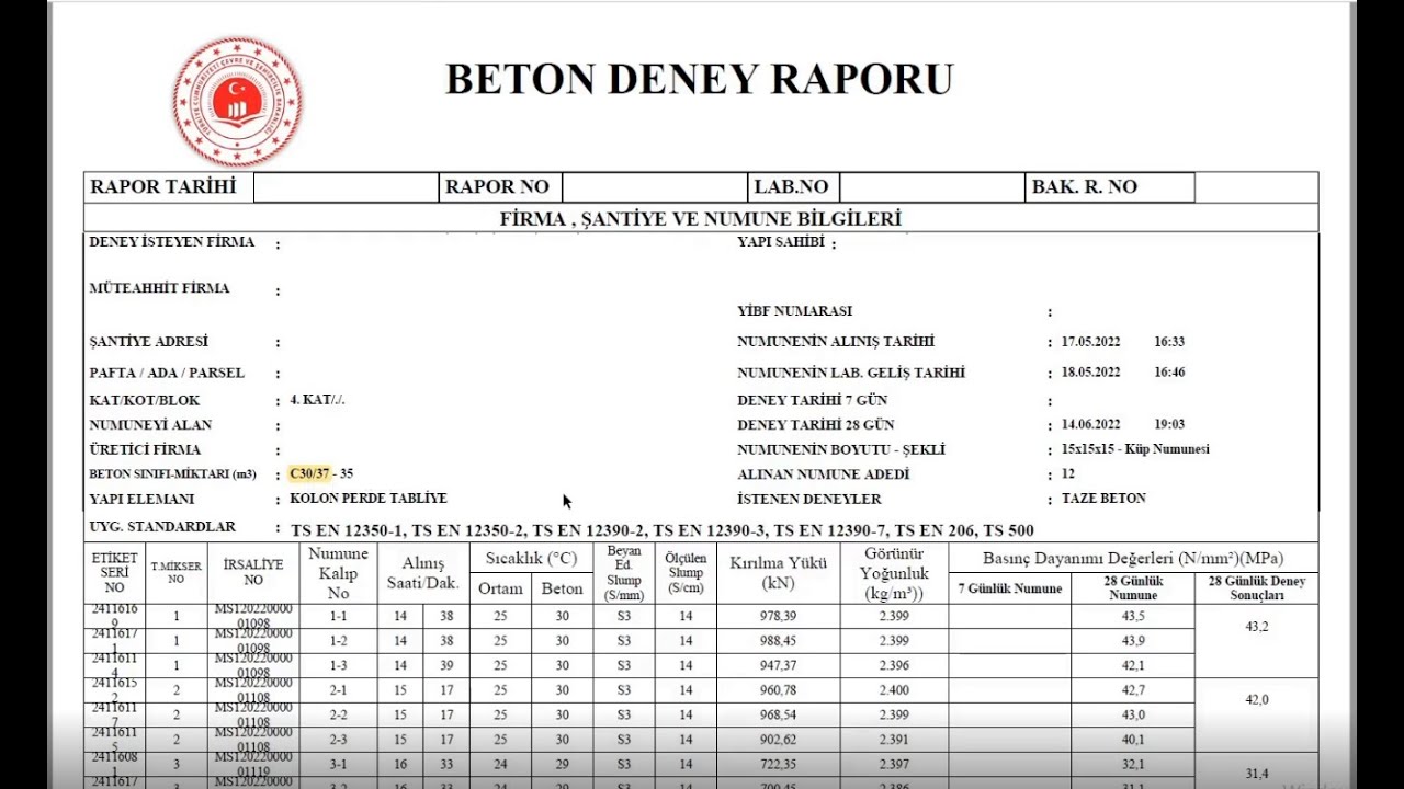 Beton Sonuç Raporu Okuma ve Yorumlama